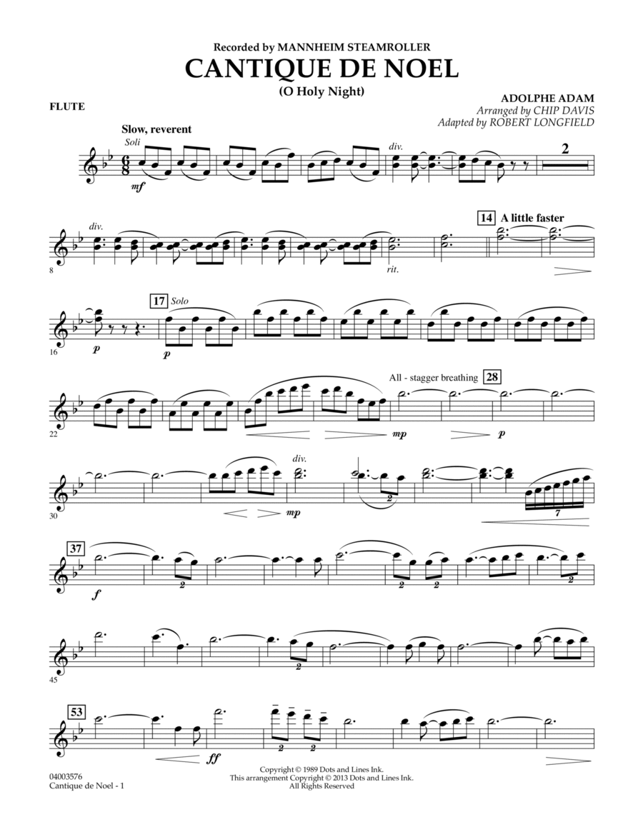 Cantique de Noel (O Holy Night) - Flute Concert Band scores gallery preview page 1