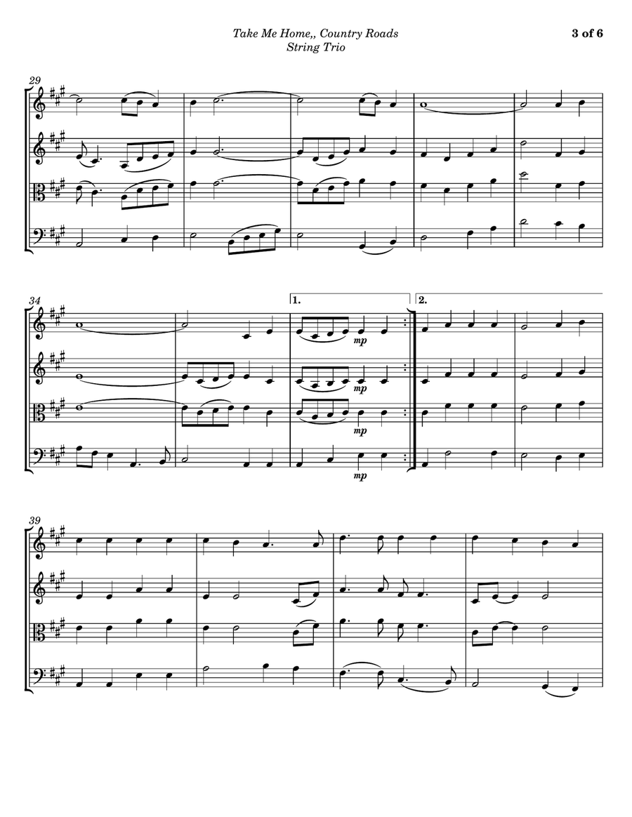 Take Me Home, Country Roads String Trio scores gallery preview page 3