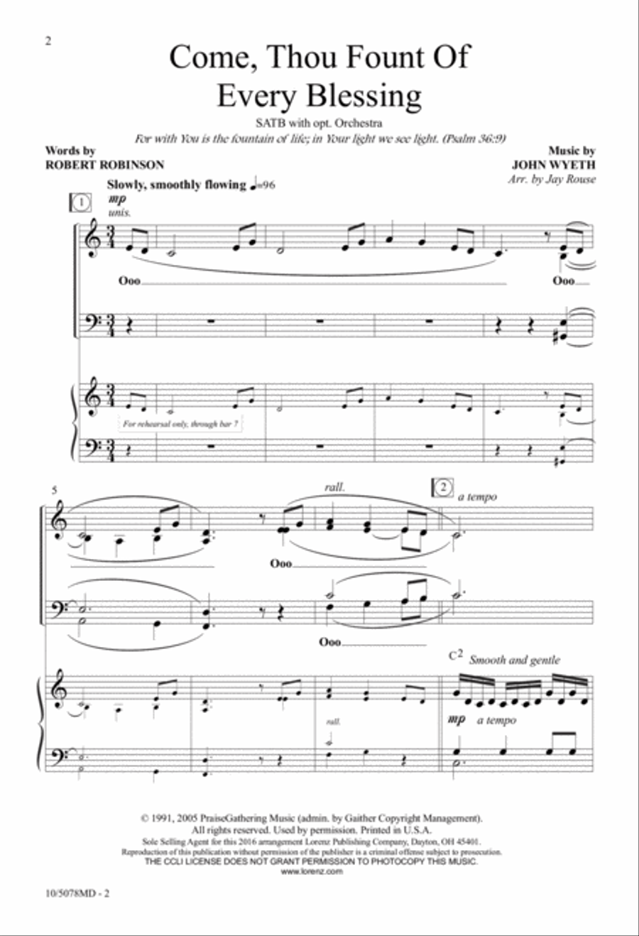 Come, Thou Fount of Every Blessing 4-Part scores gallery preview page 2