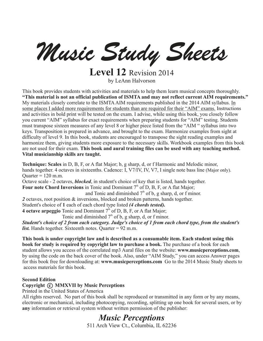 Music Study Sheets Level 12 2014 edition Piano Method scores gallery preview page 2