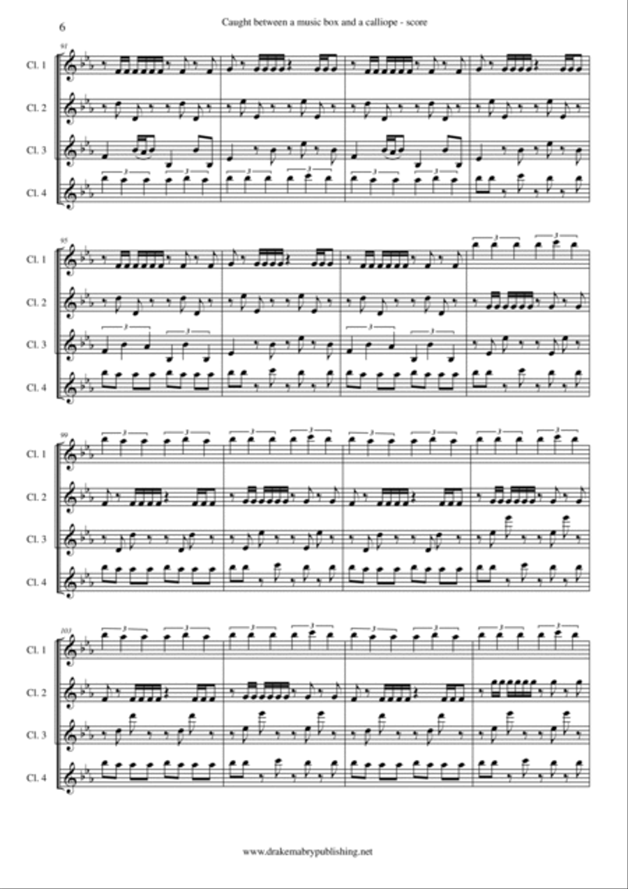 Caught between a music box and a calliope (4 Bb clarinets) Clarinet Quartet scores gallery preview page 6