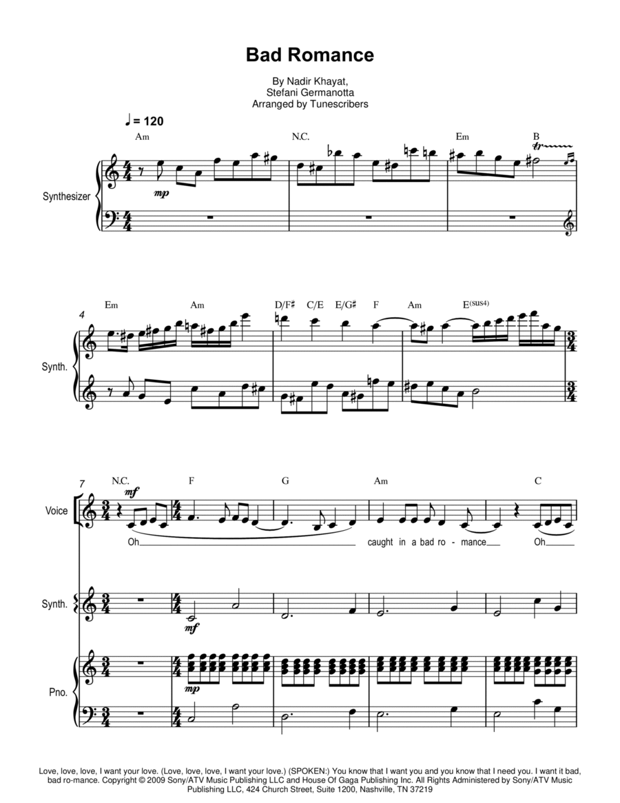 Bad Romance Bad Romance Voice scores gallery preview page 1