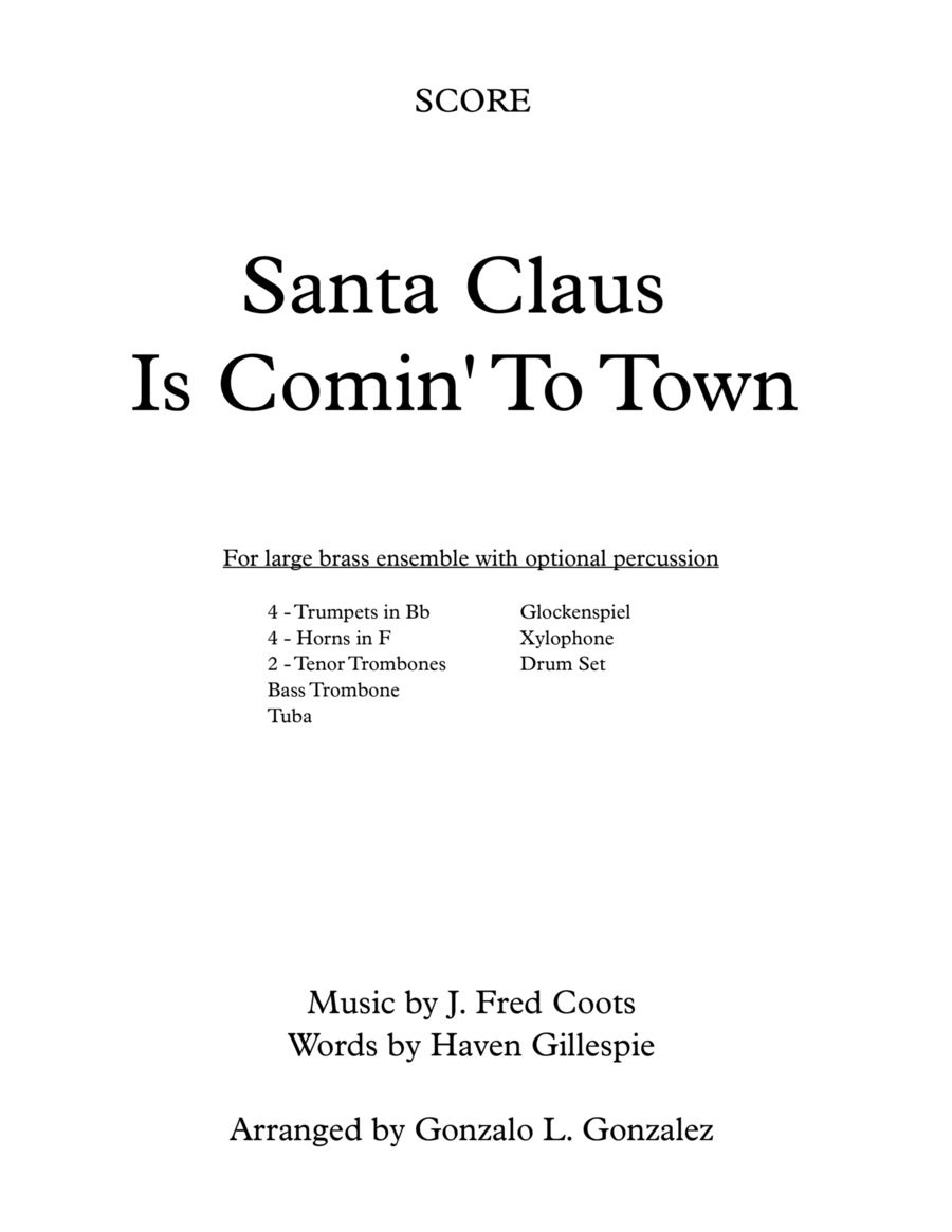 Santa Claus Is Comin' To Town Brass Ensemble scores gallery preview page 1