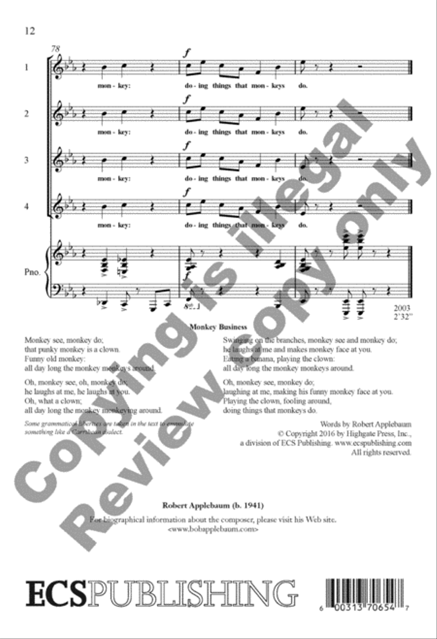 A Trip to the Zoo: 4. Monkey Business 4-Part scores gallery preview page 23