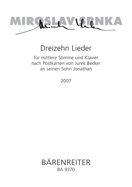 Dreizehn Lieder for Medium Voice and Piano