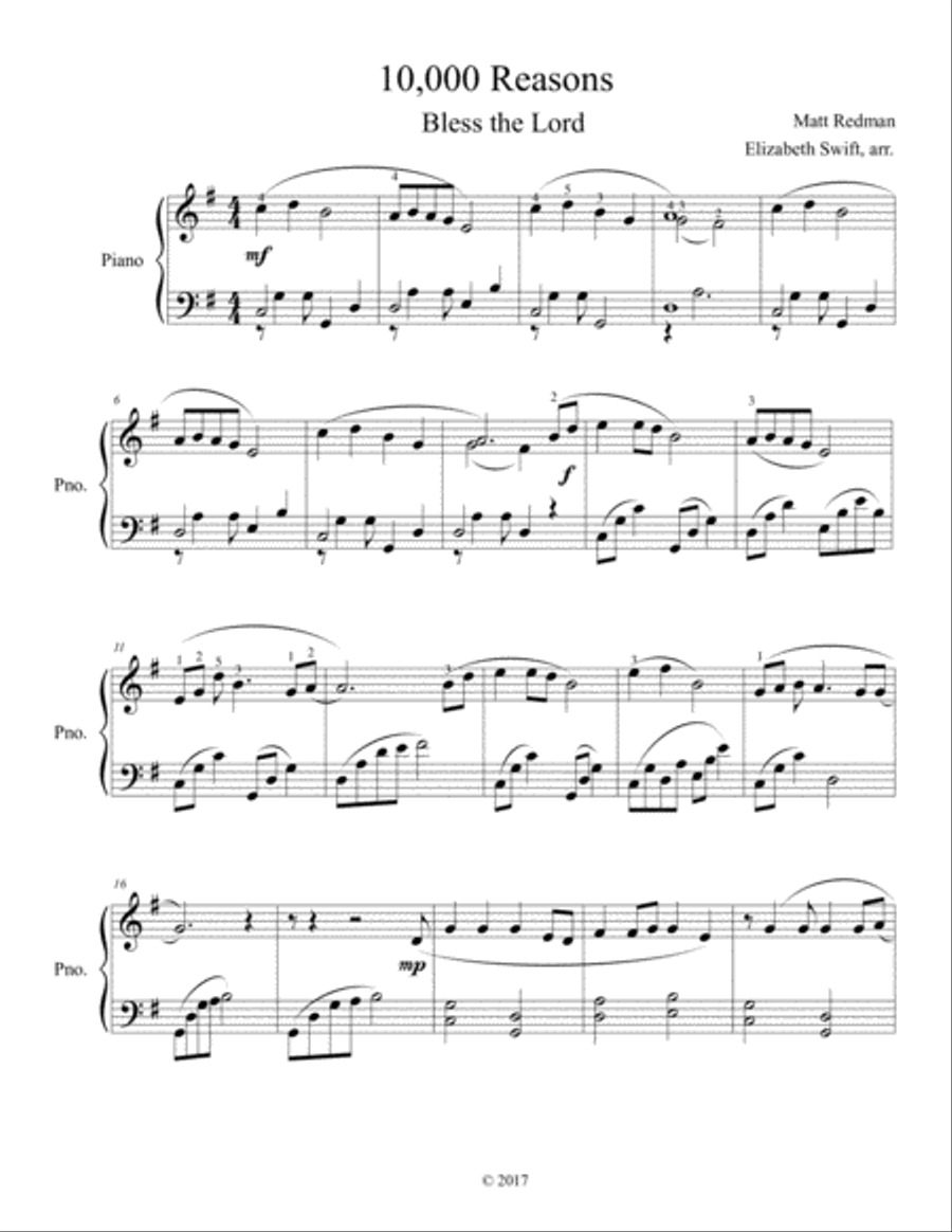 10,000 Reasons (Bless The Lord) Piano Solo scores gallery preview page 2
