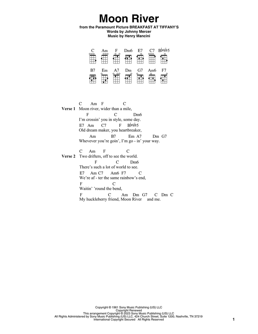 Moon River (from Breakfast At Tiffany's) Ukulele scores gallery preview page 1