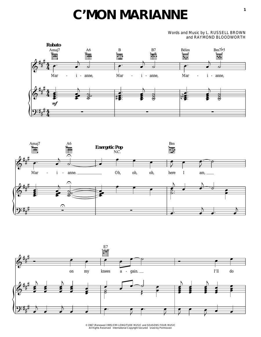 C'mon Marianne Piano, Vocal, Guitar scores gallery preview page 1