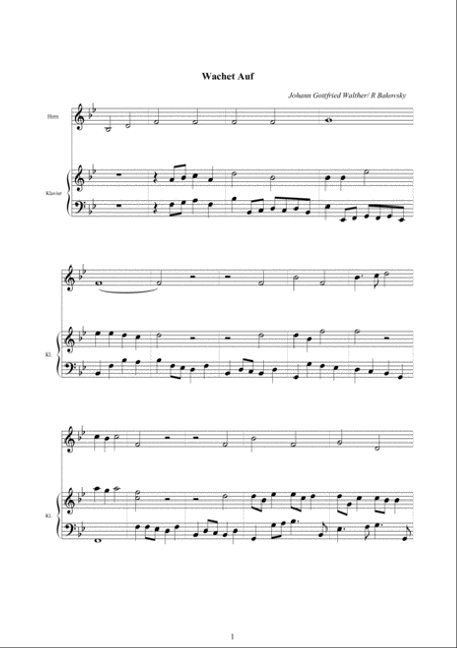 J.G.Walther: Wachet Auf Ruft Uns die Stimme for trumpet or horn and piano/organ image number null