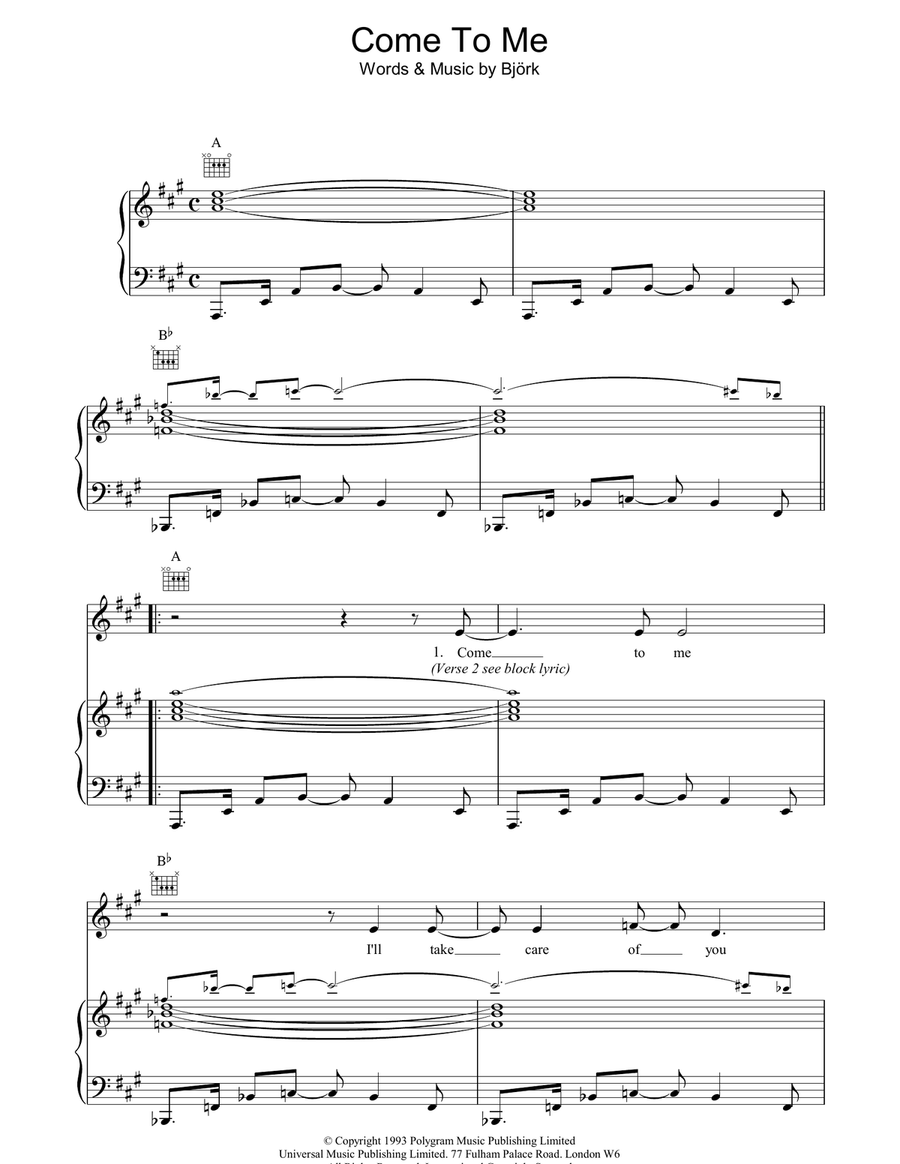 Come To Me Come To Me Piano, Vocal, Guitar scores gallery preview page 1