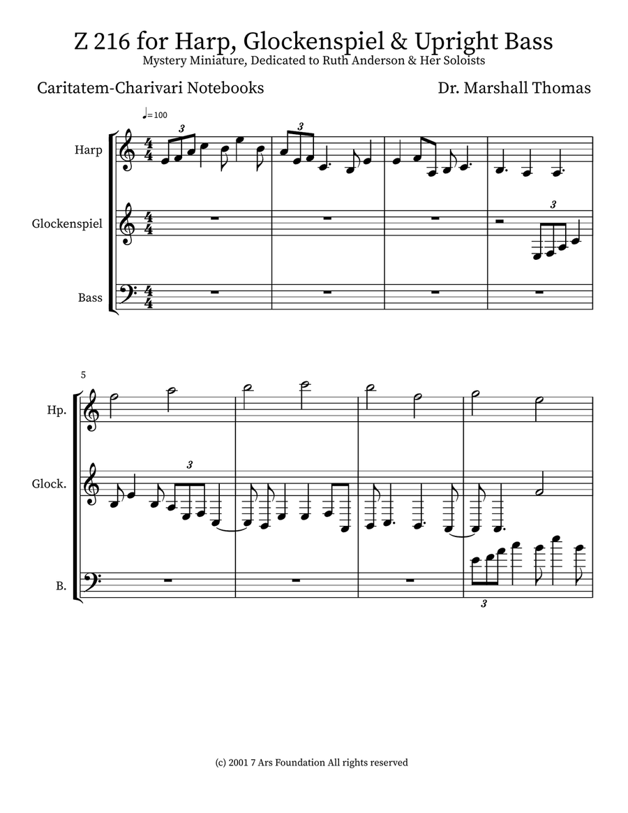 Z 216 for Harp, Glockenspiel & Upright Bass Double Bass scores gallery preview page 1