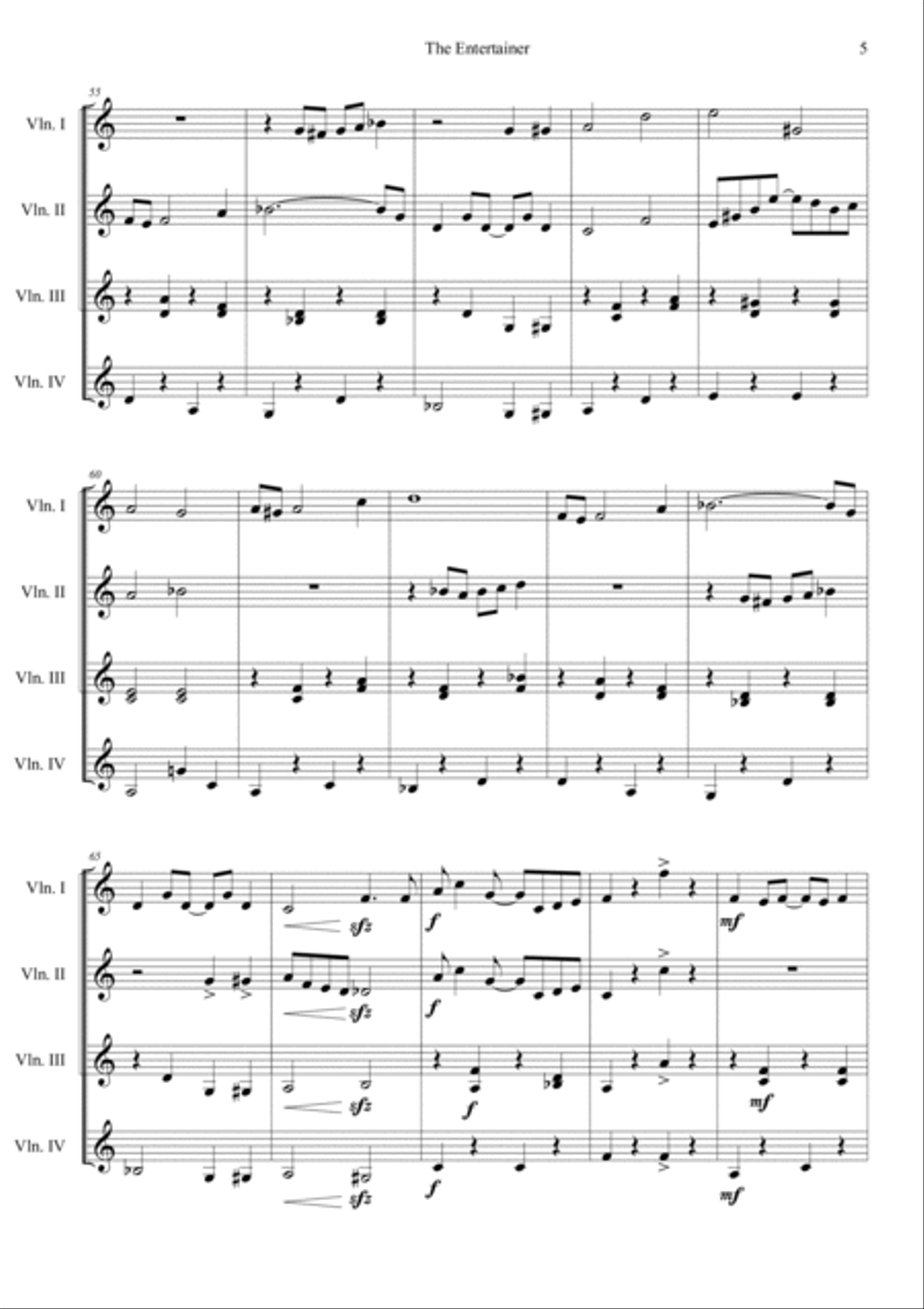The Entertainer (The Sting OST) Short Version Violin scores gallery preview page 5