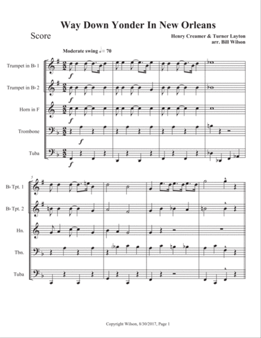 Way Down Yonder in New Orleans Brass Quintet scores gallery preview page 2