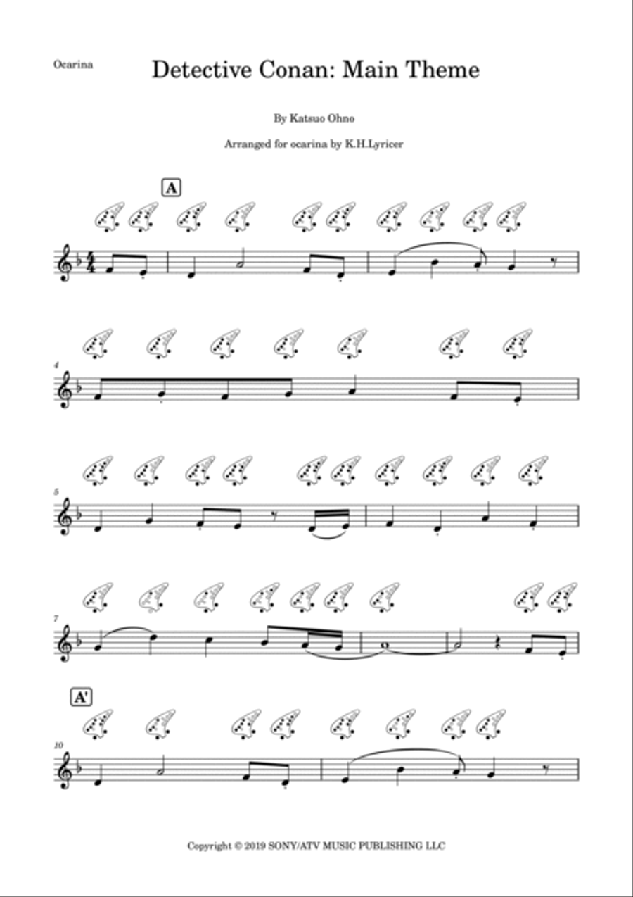 Detective Conan: Main Theme ocarina scores gallery preview page 2