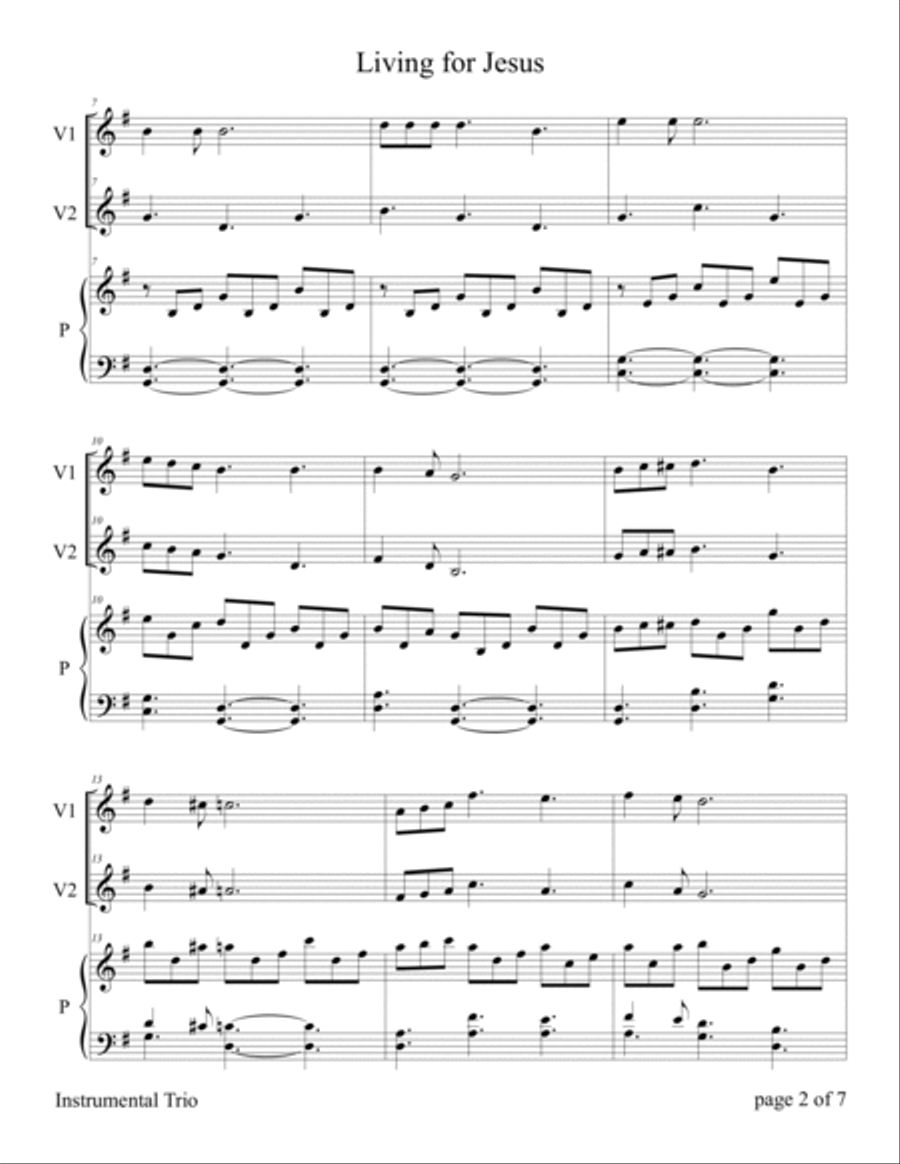Living for Jesus (Violin Duet with Piano Accompaniment) Flute scores gallery preview page 6