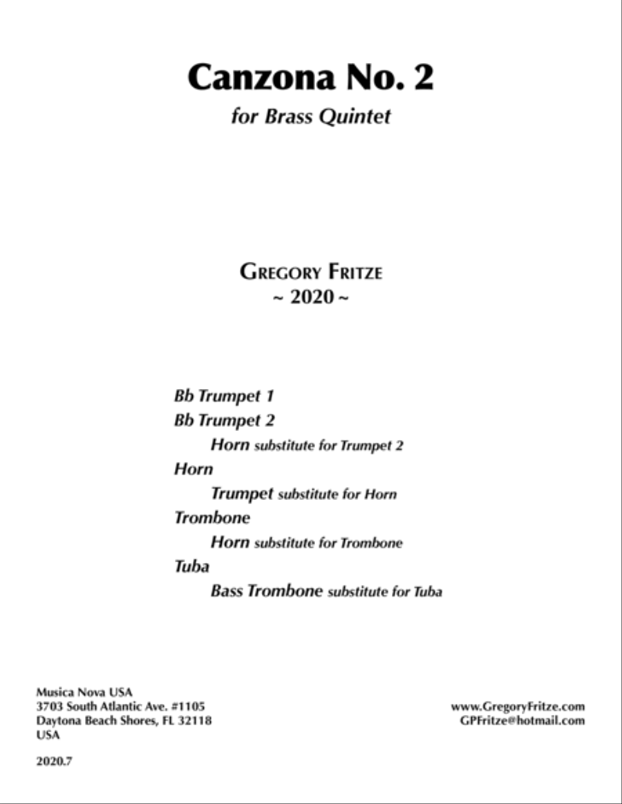 Canzona No. 2 for Brass Quintet image number null