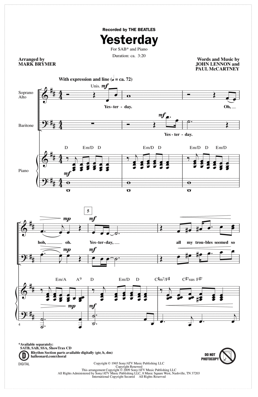 Yesterday 3-Part scores gallery preview page 1