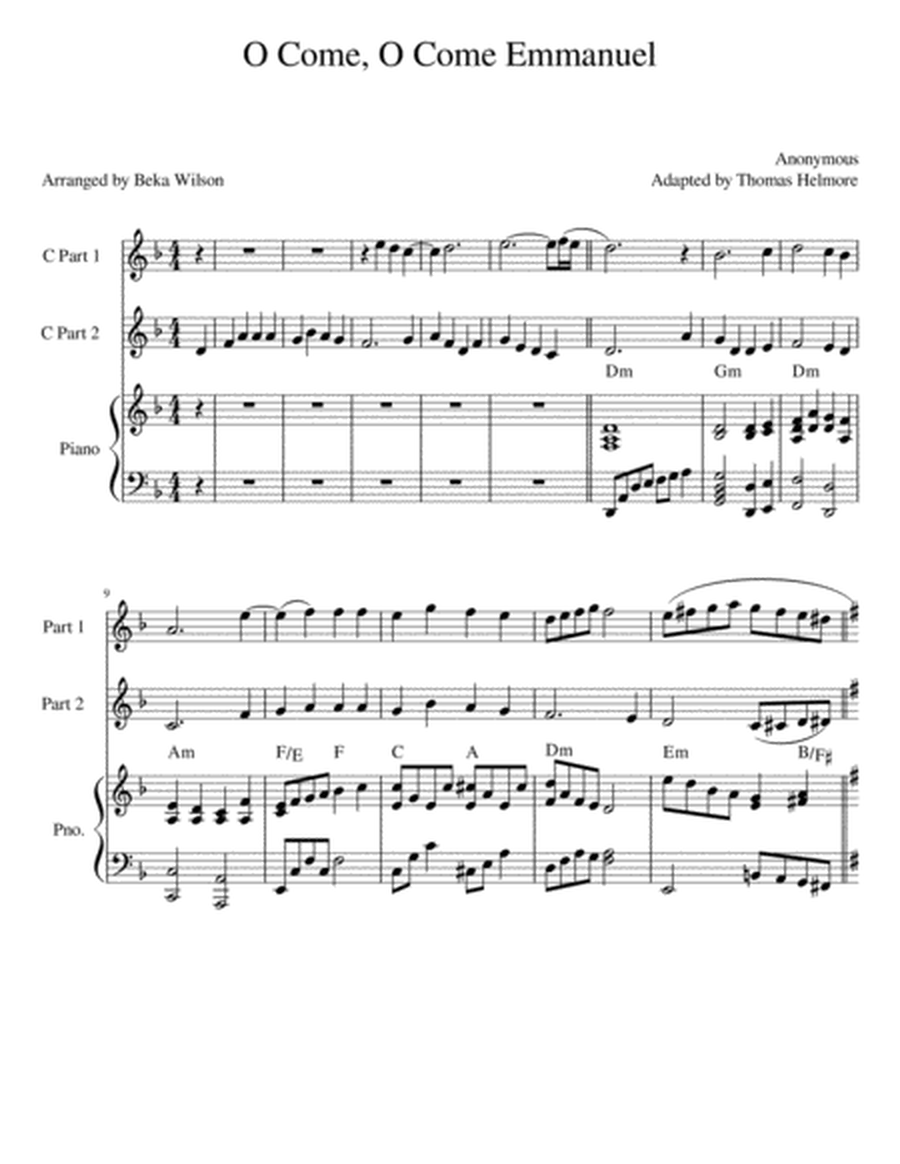 O Come, O Come Emmanuel--duet for flute, oboe, or violin image number null