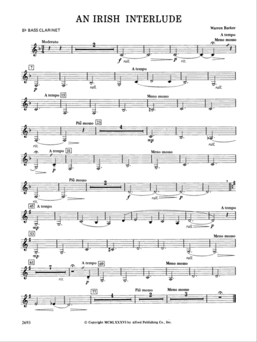An Irish Interlude: B-flat Bass Clarinet Concert Band scores gallery preview page 1