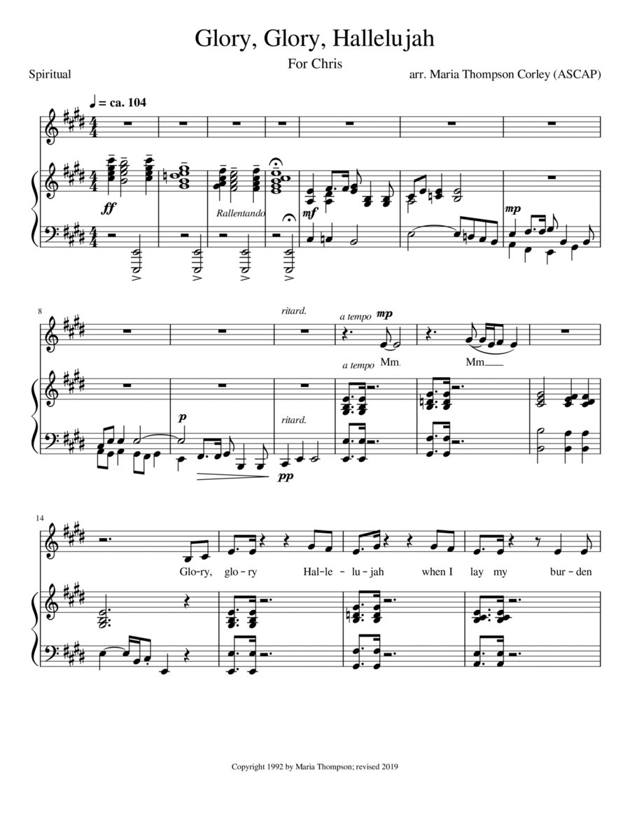 Glory, Glory, Hallelujah Glory, Glory, Hallelujah Soprano Voice scores gallery preview page 1
