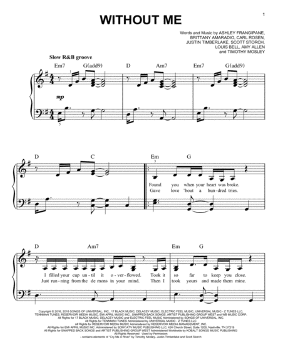 Without Me Without Me Easy Piano scores gallery preview page 1
