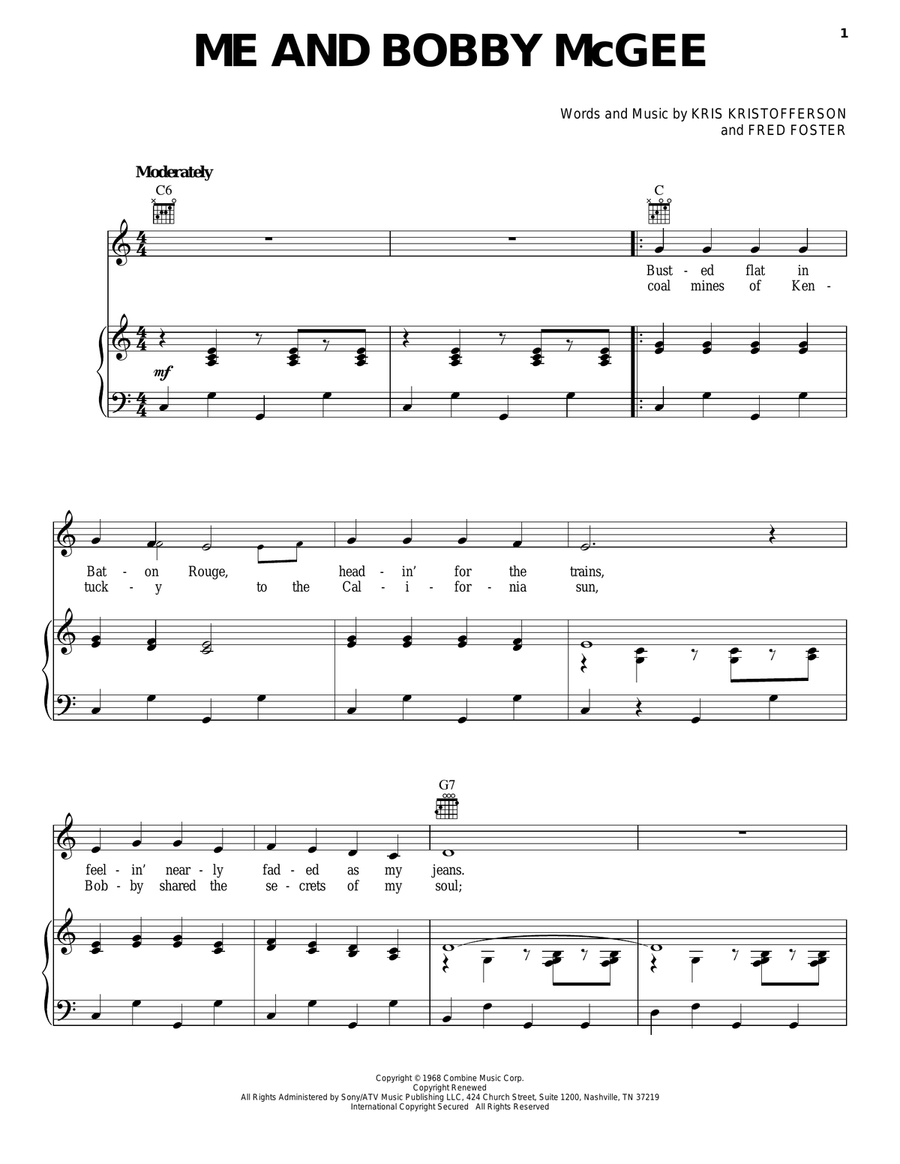 Me And Bobby McGee Me And Bobby McGee Piano, Vocal, Guitar scores gallery preview page 1