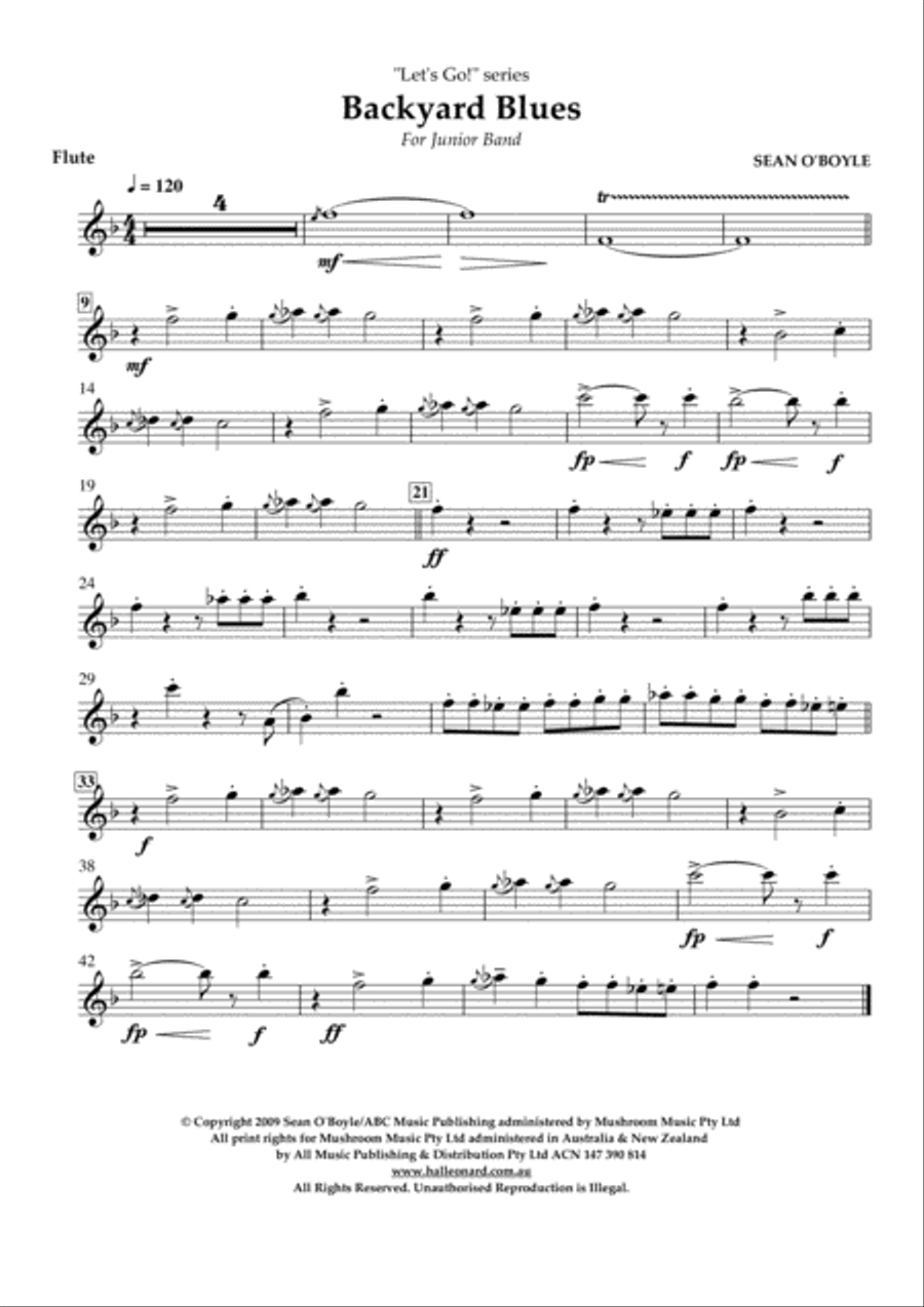 Backyard Blues - Flute Backyard Blues - Flute Concert Band scores gallery preview page 1