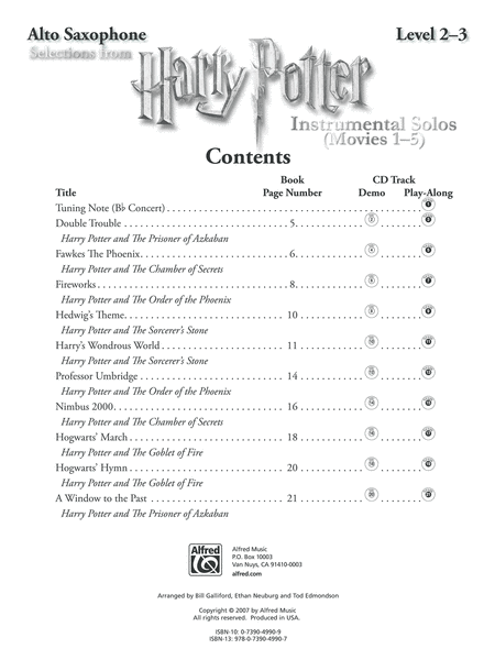 Harry Potter, Instrumental Solos (Movies 1-5) - Alto Saxophone image number null