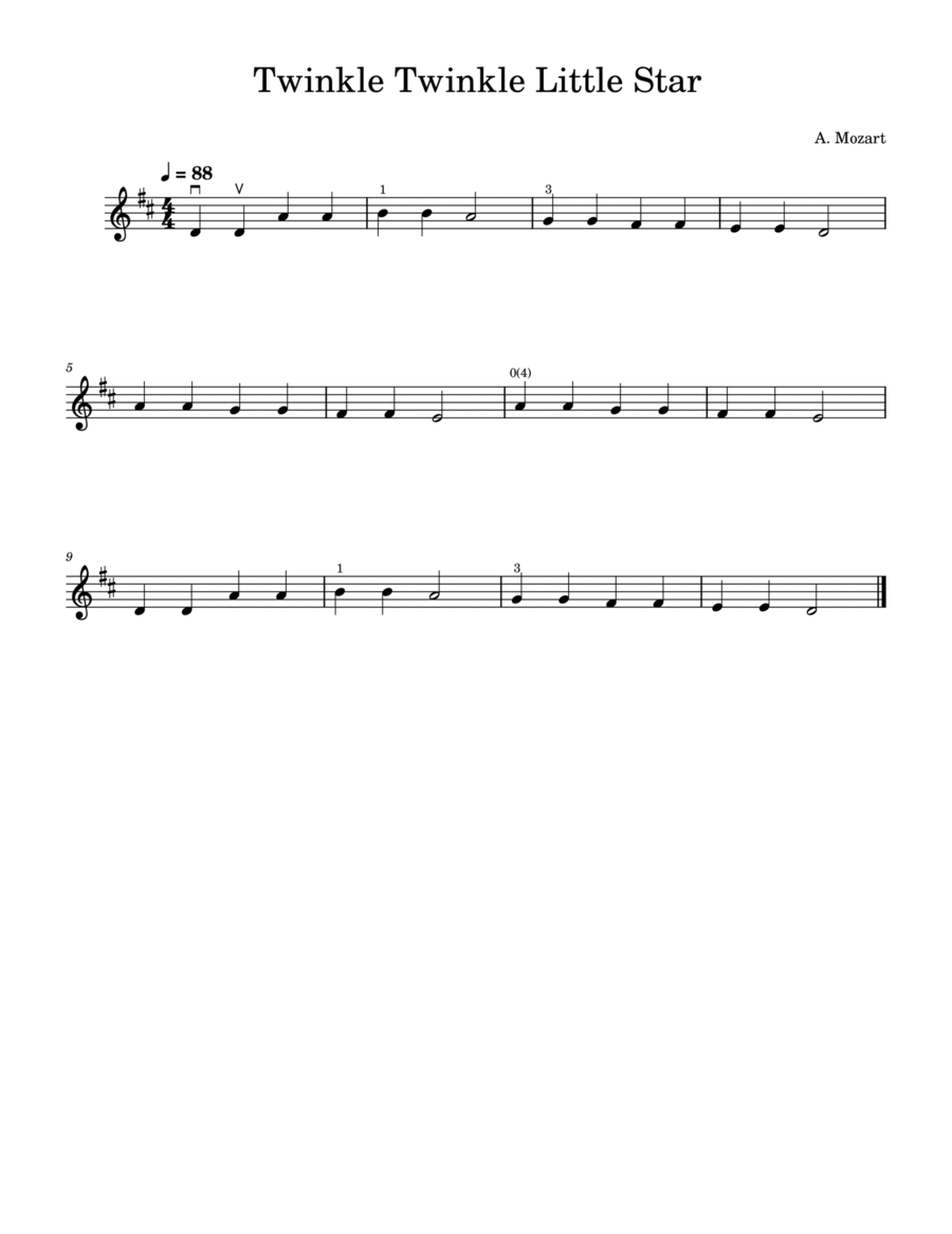 Twinkle Twinkle Little Star in D Major_Easy Violin Violin Solo scores gallery preview page 1