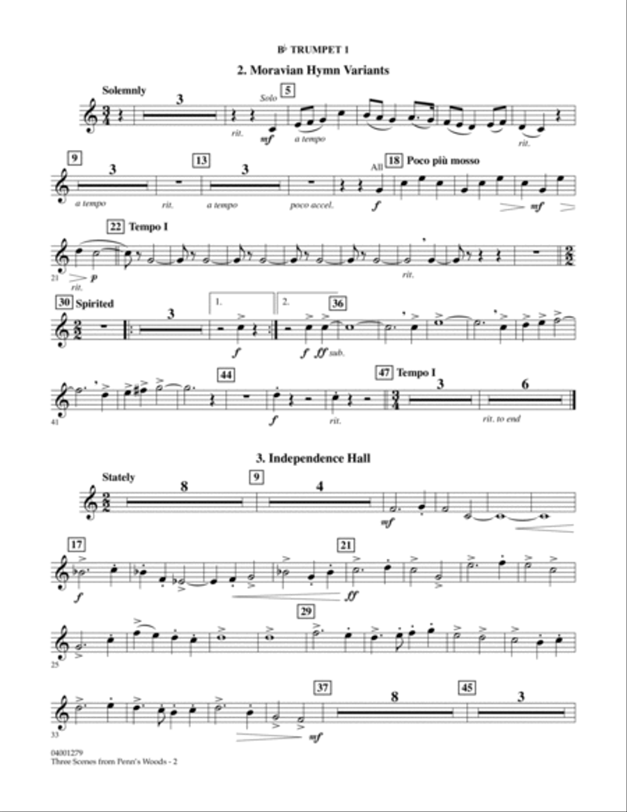 Three Scenes From Penn's Woods - Bb Trumpet 1 Concert Band scores gallery preview page 2
