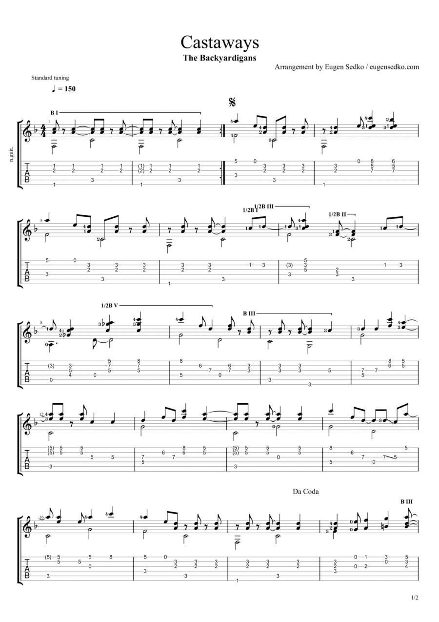 Castaways Castaways Guitar Tablature scores gallery preview page 1