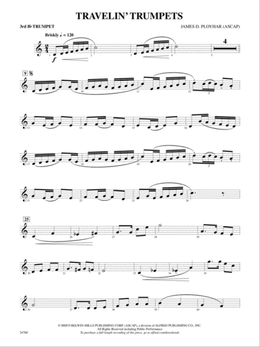 Travelin' Trumpets: 3rd B-flat Trumpet Concert Band scores gallery preview page 1