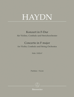 Book cover for Concerto for Violin, Harpsichord and Strings F major Hob XVIII:6*