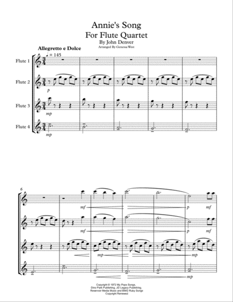 Annie's Song Flute Quartet scores gallery preview page 2