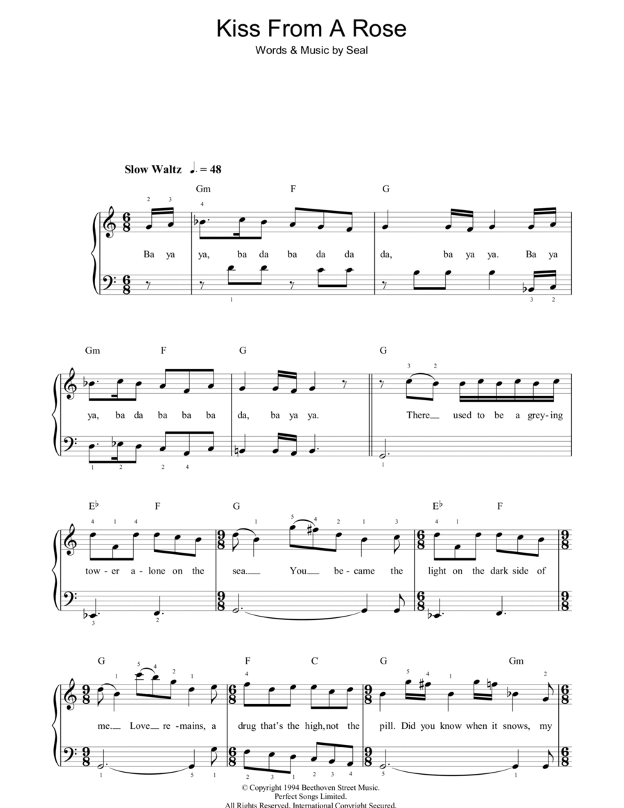 Kiss From A Rose Easy Piano scores gallery preview page 1