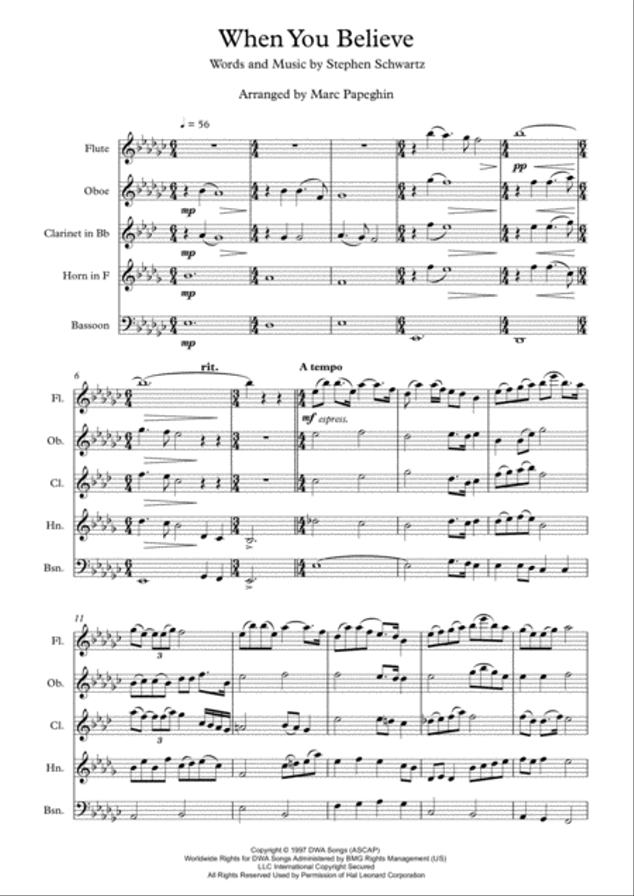 When You Believe When You Believe Woodwind Quintet scores gallery preview page 2