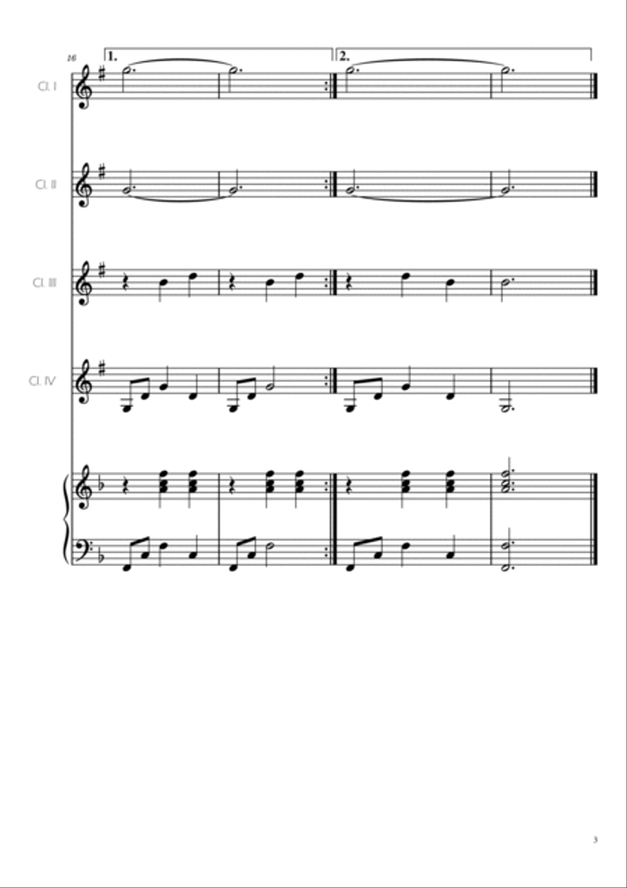 Amazing Grace - Clarinet Quartet w/ Piano Accompaniment Woodwind Ensemble scores gallery preview page 3