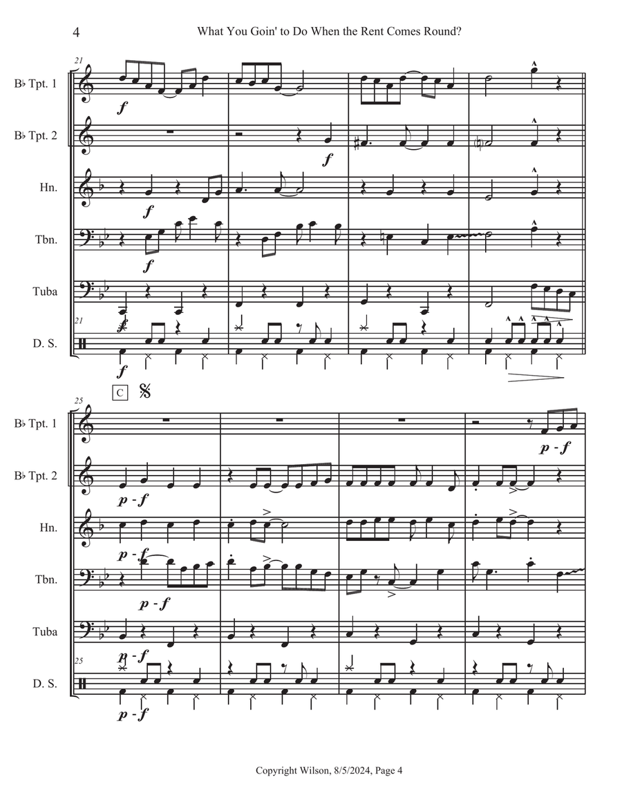 What You Goin' to Do When the Rent Comes 'Round? Brass Quintet scores gallery preview page 5