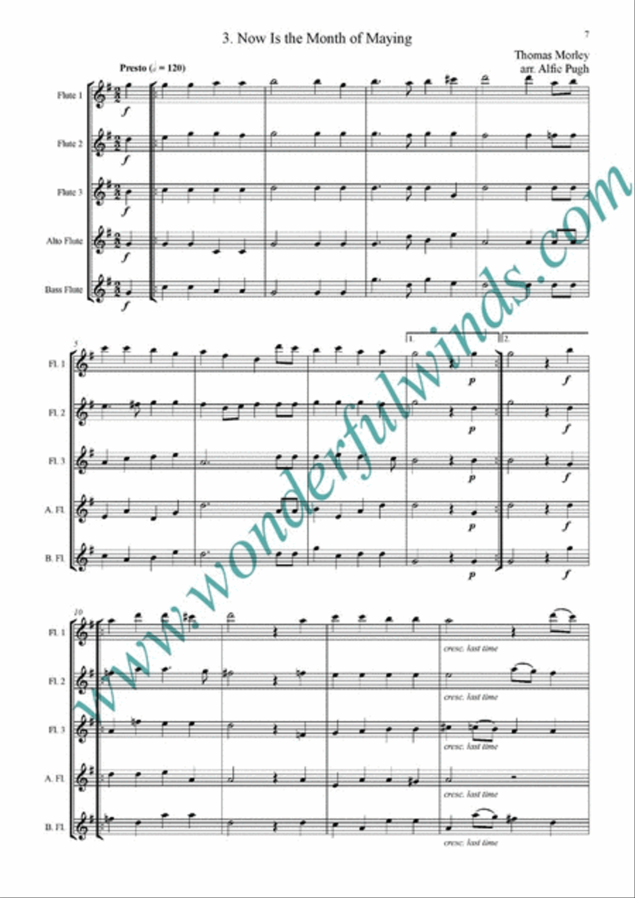 Three English Madrigals Flute scores gallery preview page 4