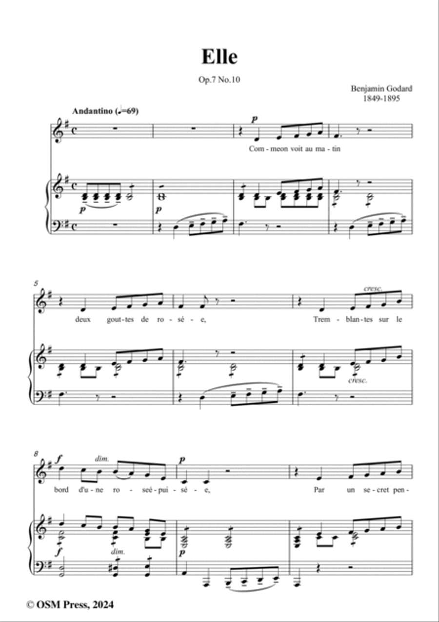 B. Godard-Elle,Op.7 No.10,from '12 Morceaux pour chant et piano,Op.7',in G Major Voice scores gallery preview page 2