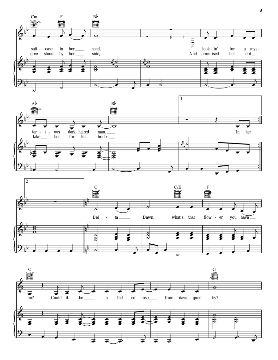 Delta Dawn Piano, Vocal, Guitar scores gallery preview page 3