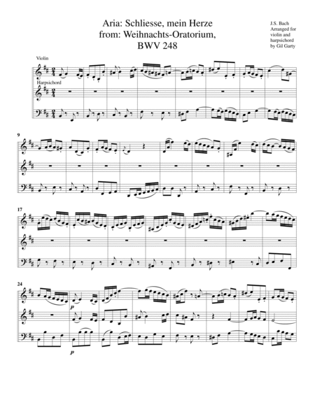 Aria: Schliesse, meine Herze from Christmas oratorio, BWV 248 (arrangement for violin and harpsichor