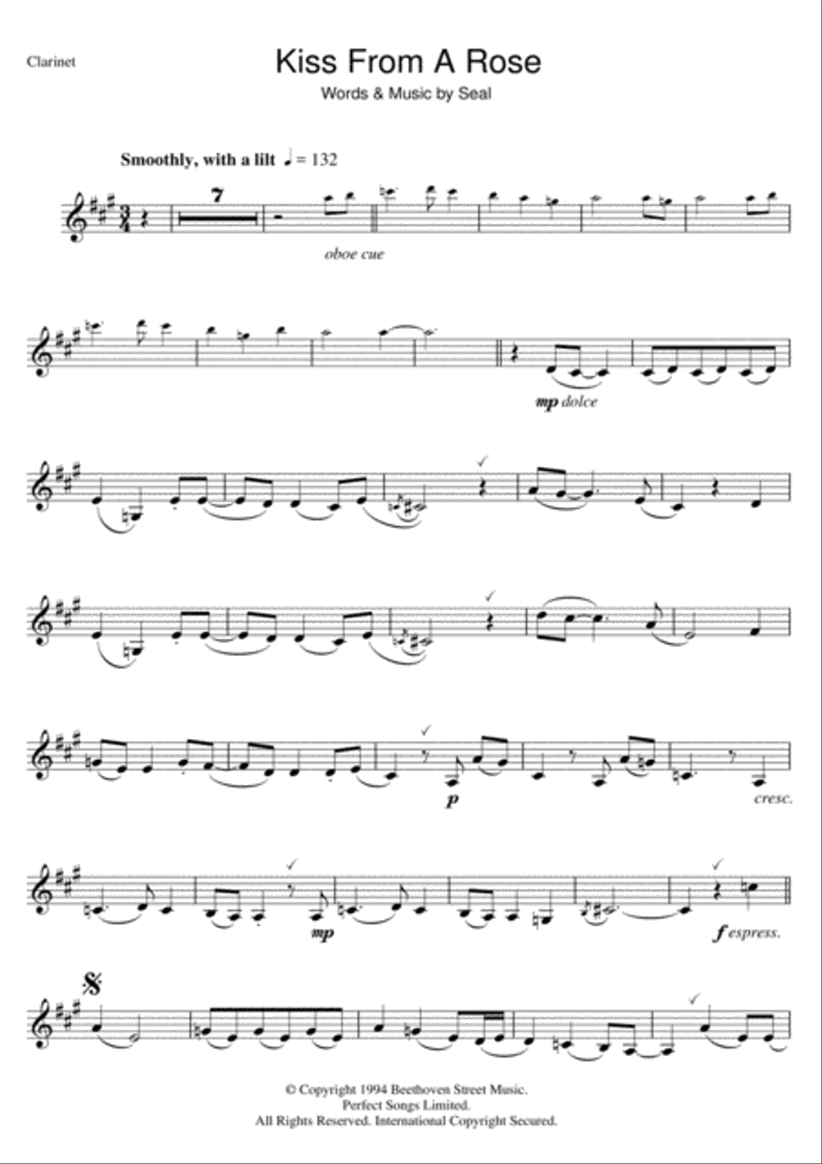 Kiss From A Rose Kiss From A Rose Clarinet Solo scores gallery preview page 1