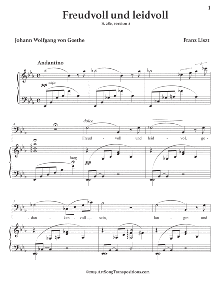 LISZT: Freudvoll und leidvoll, S. 280 (second version, transposed to E-flat major, bass clef)