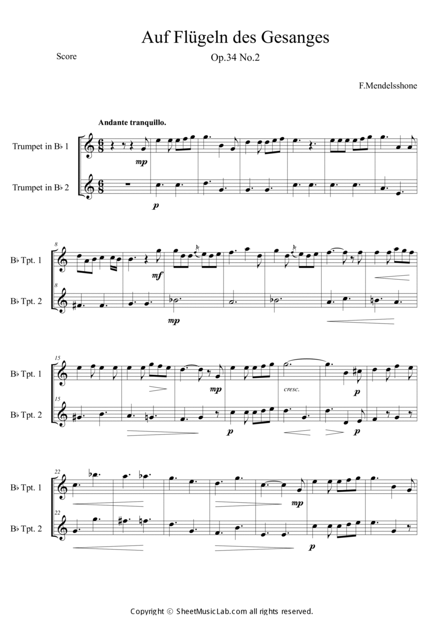 Auf Flugeln des Gesanges in Bb Brass Duet scores gallery preview page 1