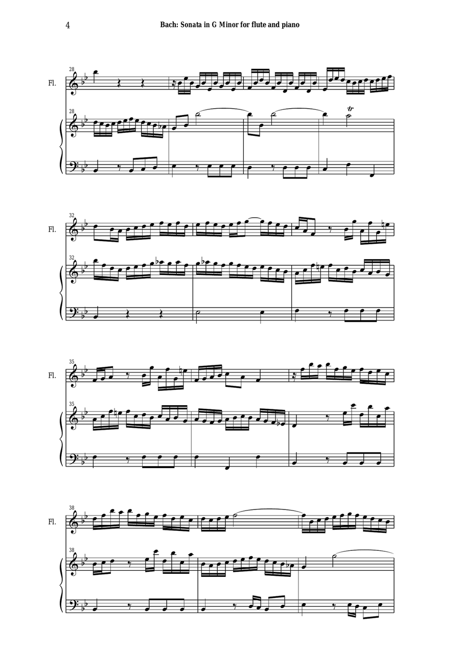 J. S. Bach: Sonata in g minor, BWV 1020 arranged for flute and piano (or harp) Flute Solo scores gallery preview page 4
