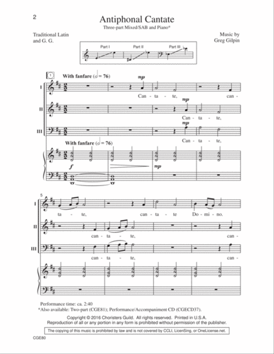 Antiphonal Cantate (Three-part Mixed/SAB) 3-Part scores gallery preview page 2