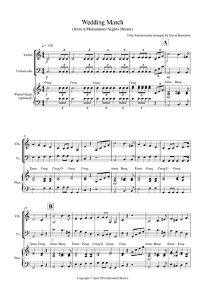 Wedding March (from A Midsummer Night's Dream) for Violin and Cello Duet