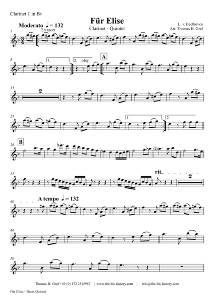 For Elise - Ludwig van Beethoven - Clarinet Quintet