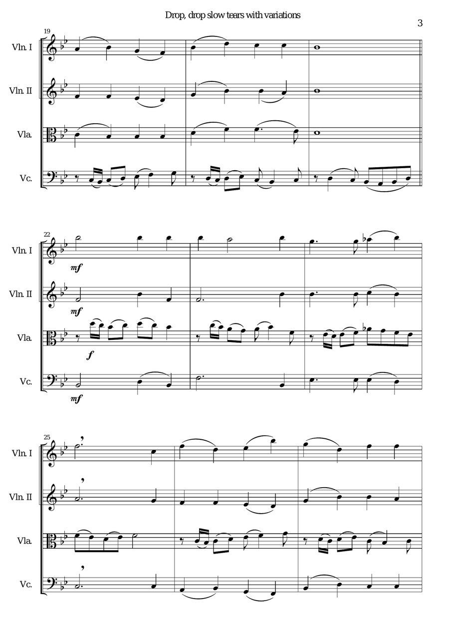 Drop, drop slow tears, with variations, for string quartet String Quartet scores gallery preview page 3